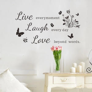 Live Laugh Love Quote Wall Sticker With Butterfly Flower Pattern Inspirational PVC Art Decal For Bedroom Living Room Decor