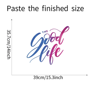 Détail du sticker mural Good Life dimensions 14x15,3 pouces en dégradé bleu et rose