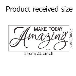 Detailed size chart showing Make Today Amazing wall sticker dimensions 54x23cm