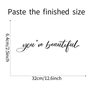 Size chart showing you are beautiful wall sticker dimensions 32cm by 6.4cm for home decor