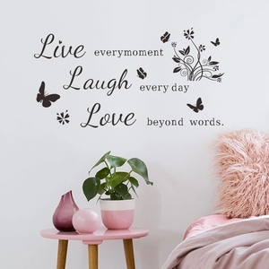 Live Laugh Love wall decal with butterflies for minimalist living room home decor