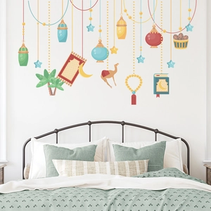 Ramadan Kareem wall stickers with moon and lanterns for festive home wall decoration