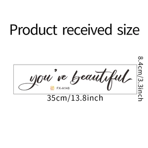 Detail showing dimensions of the you are beautiful creative script wall decal