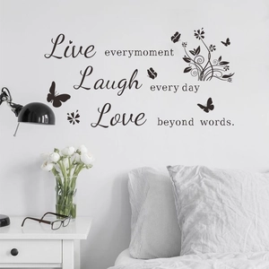 Live Every Moment Laugh Everyday Love Beyond Words wall sticker with butterfly motifs