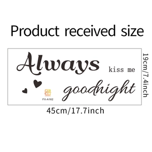 Flat layout showing size specifications for Always Kiss Me Goodnight wall sticker