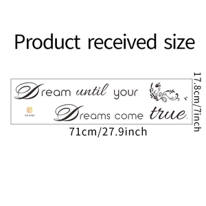Size specifications for Dreams quote wall sticker with floral art, 71cm by 17.8cm