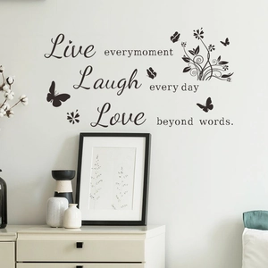 Live Laugh Love wall decal with butterflies and flowers for home wall decoration