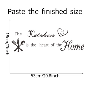 Detailed size schematic of Kitchen heart of the home wall sticker measuring 53x18cm