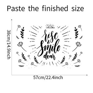 Dimensioni dettagliate dell'adesivo murale Rise & Smile Dear con sole e foglie