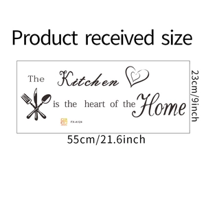 Detail view of Kitchen is the heart of the Home wall sticker with size dimensions