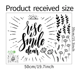 Layout dettagliato dell'adesivo murale floreale Rise and Smile Dear con dimensioni