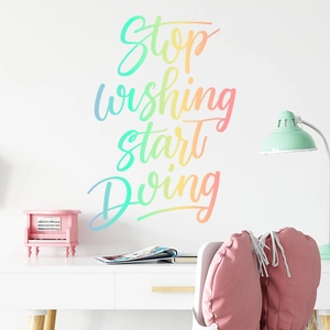 Stop Wishing Start Doing Wandtattoo in Regenbogenoptik für Schlafzimmer Dekoration