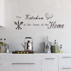 Black PVC Kitchen wall sticker with Heart of the Home quote and cutlery icons