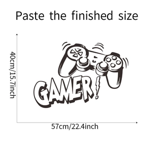 Detail view of Gamer wall sticker showing finished dimensions of 57cm by 40cm for wall decor