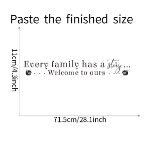 Detailed size chart for Family Story wall sticker showing 71.5cm by 11cm dimensions