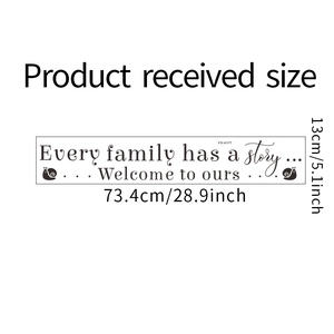 Detail view of Family Quote wall sticker with dimensions 73.4x13cm in elegant black font