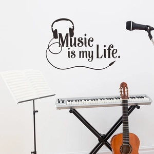 Music Is My Life Quote Wall Sticker PVC Headphone Pattern Removable Wall Decal For Music Room Bedroom Living Room Home Decor