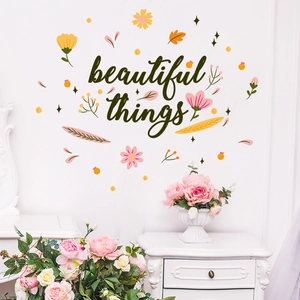 Beautiful things wall sticker with colorful flowers for living room and bedroom decor