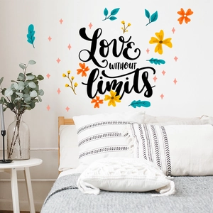 Love without limits floral wall stickers for bedroom home decor in warm interior setting