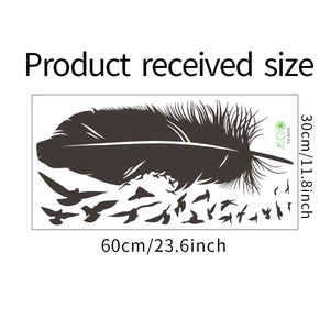 Detail view of bird and feather wall stickers with 60x30cm layout dimensions