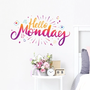 Vinilo de Pared Creativo Hello Monday Color Degradado PVC Removible Letras Artísticas Calcomanía para Decoración de Dormitorio