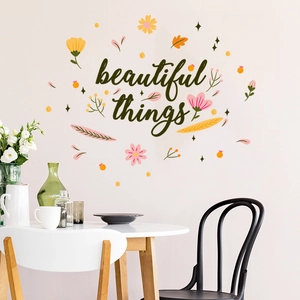 Beautiful things wall decal with colorful floral elements for bedroom or living room decor