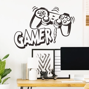 Gamer vinyl wall decal with controller graphic for bedroom and gaming room decor
