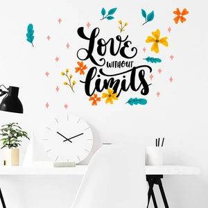 Modern Love Without Limits wall sticker with colorful flowers for bedroom and living room decor