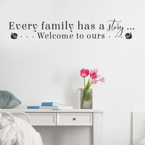 Every Family Has A Story Welcome To Ours Quote Wall Decal Removable PVC Black Slogan Wall Sticker For Home Living Room Decor