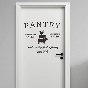 Farmhouse style PVC pantry wall sticker featuring animal silhouettes on a white door