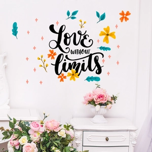 Love Without Limits English Quote Wall Sticker PVC Floral Leaf Heart Star Decorative Wall Decal For Bedroom Living Room Home