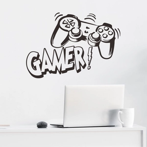 Gamer wall sticker with game controller and lightning icons for gaming room decor