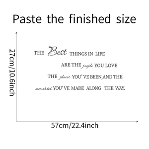 Détail du sticker mural en PVC affichant les dimensions de 57x27 cm avec texte noir