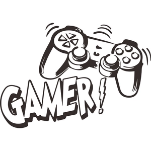Minimalist gamer wall sticker featuring a hand-drawn game controller and gamer text