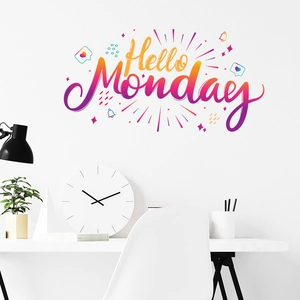 Vinilo decorativo Hello Monday con degradado de colores, estrellas y corazones hogar