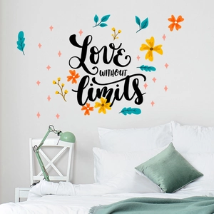 Love Without Limits wall decal with colorful flowers for bedroom or living room decor