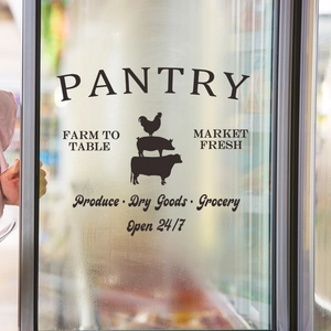 Self-adhesive PANTRY wall sticker with farm animal silhouettes for kitchen glass doors