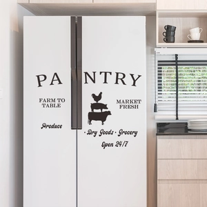 Farmhouse PANTRY wall decal with stacked farm animals silhouette on a white fridge