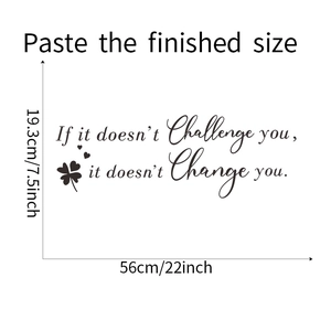 Detailed size specifications for Challenge motivational quote vinyl wall sticker