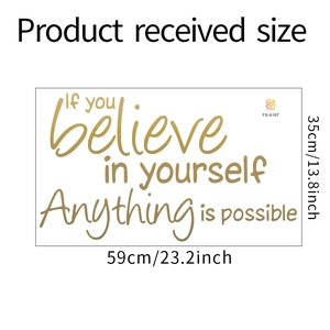 Detailed size specification for Believe In Yourself wall sticker measuring 59cm by 35cm