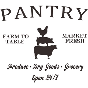 Vintage PANTRY PVC wall sticker featuring farm animal silhouettes of a rooster pig and cow