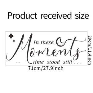 Detail view showing dimensions of black In These Moments wall decal sticker 71x29cm