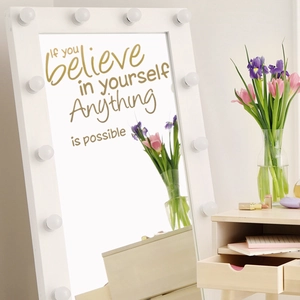 Golden Believe in Yourself wall decal sticker on mirror for home bathroom decor