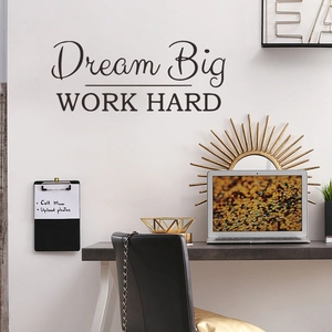 Dream Big Work Hard Motivational Quote Wall Sticker PVC Black Lettering Wall Decal For Office Bedroom Living Room Home Decor