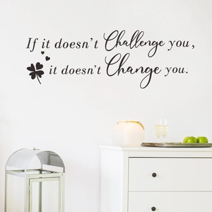 Inspirational wall decal with Challenge quote, four-leaf clover, and heart icons