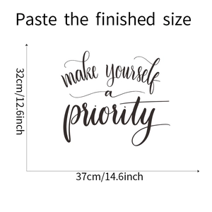Detailed dimension layout showing the 32x37cm motivational black wall sticker art