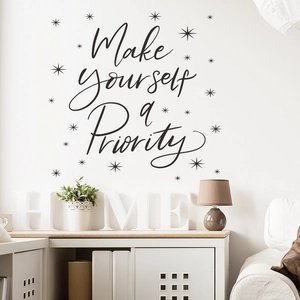 Make Yourself a Priority black vinyl wall decal with stars for home bedroom decor