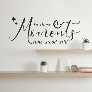 In these moments time stood still wall decal with stars and clock icon on white wall