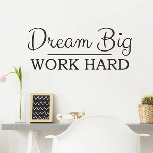 Minimalist Dream Big Work Hard wall sticker in black matte vinyl for modern home office decor
