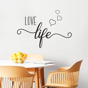 Minimalist LOVE LIFE vinyl wall sticker with hearts for home living room decor